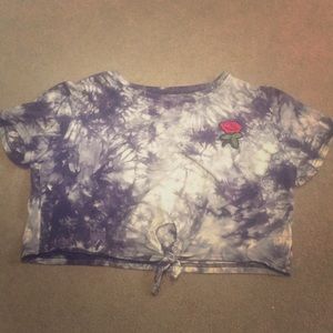 Black and white tie dye crop top with tie and rose